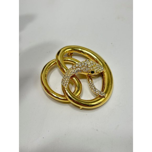 Butler & Wilson Snake Brooch Gold Tone & Rhinestones Pave Designer Signed Pin - Picture 4 of 9